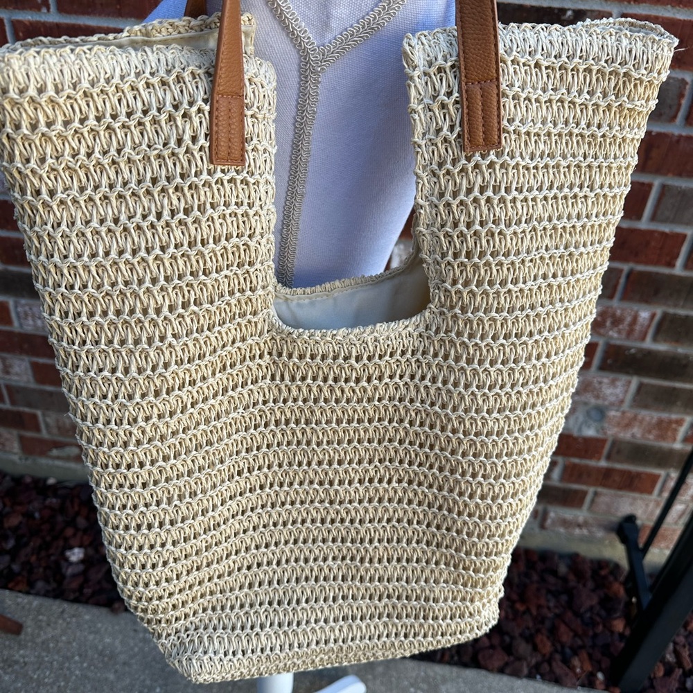 ANTHROPOLOGIE Shiraleah Lido Tote Bag, Beige - Picture 6 of 14